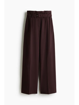 H&M - Women Brown Belted Paper Bag Trousers