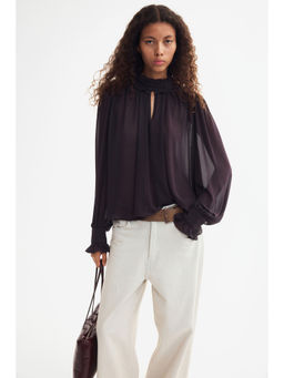 H&M - Women Purple Puff-Sleeved Chiffon Blouse