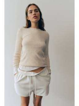 H&M - Women Beige Rib-Knit Long-Sleeved Top