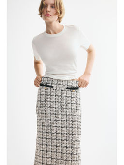 H&M - Women White Fringed Boucle-Knit Skirt