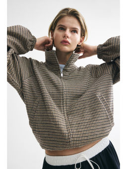 H&M - Women Beige Balloon-Sleeved Jacquard-Knit Jacket