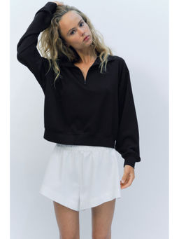 H&M - Women Black Viscose-Blend Zip-Top Sweatshirt