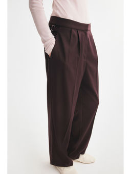 H&M - Women Brown Pleated Tab-Detail Trousers