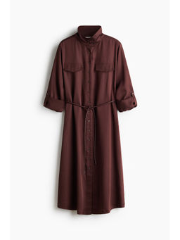 H&M - Women Brown Funnel-Collar Shirt Dress