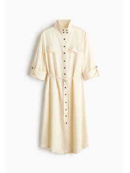H&M - Women White Funnel-Collar Shirt Dress