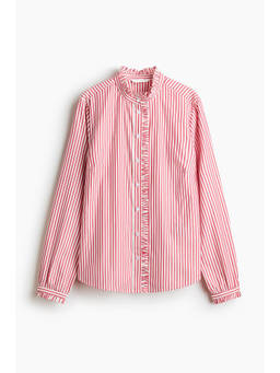H&M - Women Red Frill-Trimmed Button-Front Blouse
