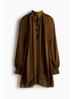 H&M - Women Green Lace-Trimmed Balloon-Sleeved Dress