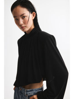 H&M - Women Black Bubble-Hem Shoulder-Pad Top