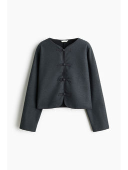 H&M - Women Grey Brushed Knot-Button Jacket
