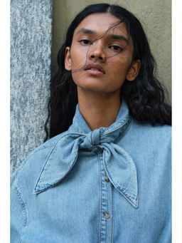 H&M - Women Blue Scarf-Collar Shirt