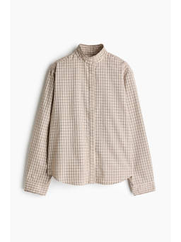 H&M - Women Beige Frill-Trimmed Stand-Collar Shirt