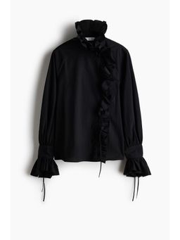 H&M - Women Black Ruffled Cotton Blouse