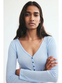 H&M - Women Blue Long-Sleeved Rib-Knit Top