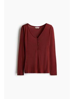 H&M - Women Maroon Long-Sleeved Rib-Knit Top