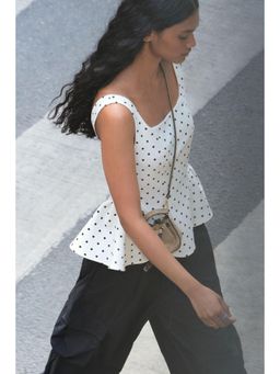 H&M - Women White Square-Neck Peplum Top