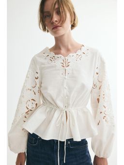 H&M - Women White Broderie Anglaise Peplum Blouse