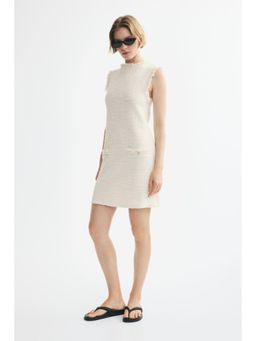 H&M - Women White Fringed Boucle-Knit Dress