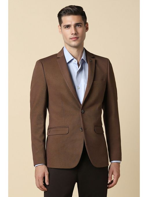 Allen Solly Men Brown Ultra Slim Fit Textured Formal Blazer