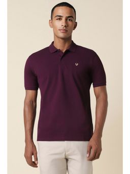Allen Solly - Men Burgundy Solid Collar Neck Polo T-Shirt