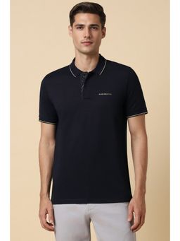 Allen Solly - Men Navy Blue Solid Collar Neck Polo T-Shirt