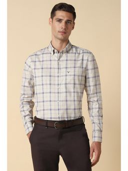 Allen Solly - Men Beige Slim Fit Checks Full Sleeves Formal Shirt