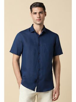 Allen Solly - Men Navy Blue Slim Fit Solid Half Sleeves Casual Shirt