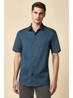 Allen Solly - Men Navy Blue Slim Fit Printed Half Sleeves Casual Shirt