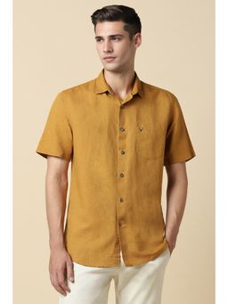 Allen Solly - Men Mustard Slim Fit Solid Half Sleeves Casual Shirt