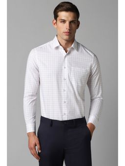 Louis Philippe - Men White Slim Fit Checks Full Sleeves Formal Shirt