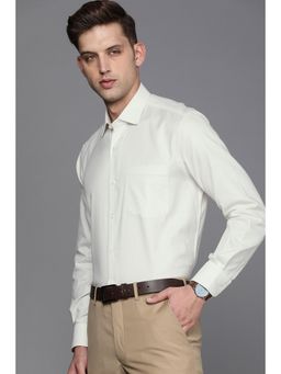 Louis Philippe - Men Off White Classic Fit Textured Full Sleeves Formal Shirt