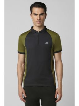 Peter England - Men Black Colorblock Collar Neck Polo T-Shirt