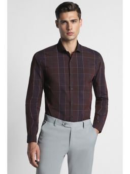 Peter England - Men Checks Brown Super Slim Fit Formal Shirt