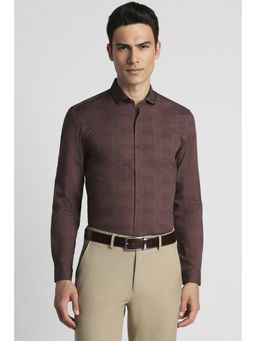 Peter England - Men Checks Maroon Super Slim Fit Formal Full Sleeves Formal Shirt