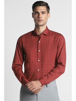 Peter England - Men Checks Red Super Slim Fit Formal Shirt