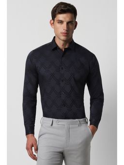 Van Heusen - Men Navy Blue Slim Fit Printed Full Sleeves Party Shirt