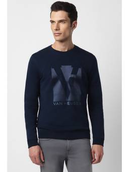 Van Heusen - Men Navy Blue Printed Crew Neck Sweatshirt
