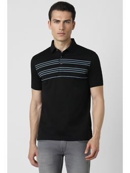 Van Heusen - Men Black Stripes Collar Neck Polo T-Shirt