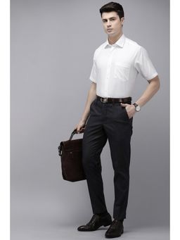 Van Heusen - Men White Regular Fit Textured Half Sleeves Formal Shirt