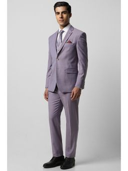 Van Heusen - Men Purple Textured Slim Fit Casual Three Piece Suit (Set of 3)