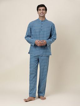 Fabindia - Blue Cotton Striped Pyjama Night Suit (Set of 2)