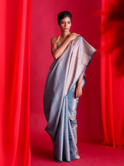 Beatitude - Blue Woven Banarasi Saree with Unstitched Blouse