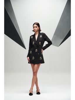 House of Zeniaa - Brooklyn Buttoned Black Blazer Dress