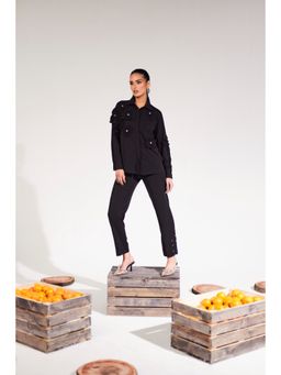 House of Zeniaa - Black Bloom Shirt with Pant (Set of 2)