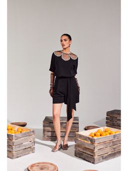 House of Zeniaa - Heliey Black Playsuit with Belt (Set of 2)