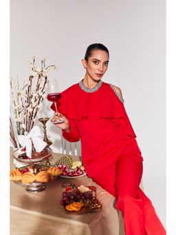 House of Zeniaa - Glam Cold Shoulder Red Top