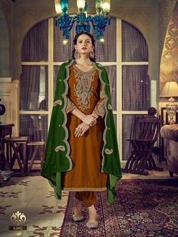 Clora Creation - Mustard Embroidered Velvet Kurta With Pant & Dupatta