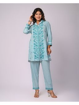 Zolo Label - Aqua Stripe Thread Embroidery Co-Ord Set