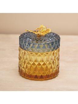Pure Home + Living - Blue and Brown Diamond Cut Decorative Glass Container