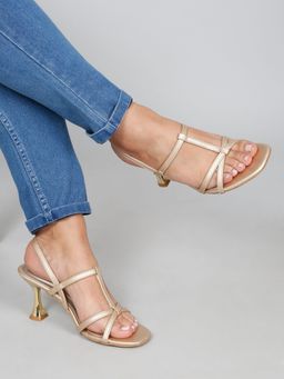 Flat n Heels - Women Gold Spool Sandal Heels