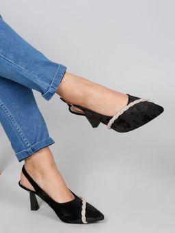 Flat n Heels - Women Black Kitten Mules Heels